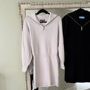 Ribbed Zip-Neck Sweater Dress in Light Pink -